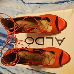 Size 6, ALDO Burnt Orange Lace Up 4inch Sandal